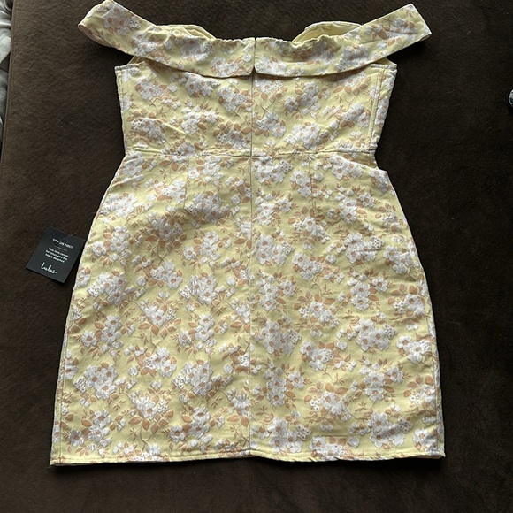 Lulu’s Favorite Song Yellow Floral Jacquard Off-the-Shoulder Mini Dress - Picture 4 of 7
